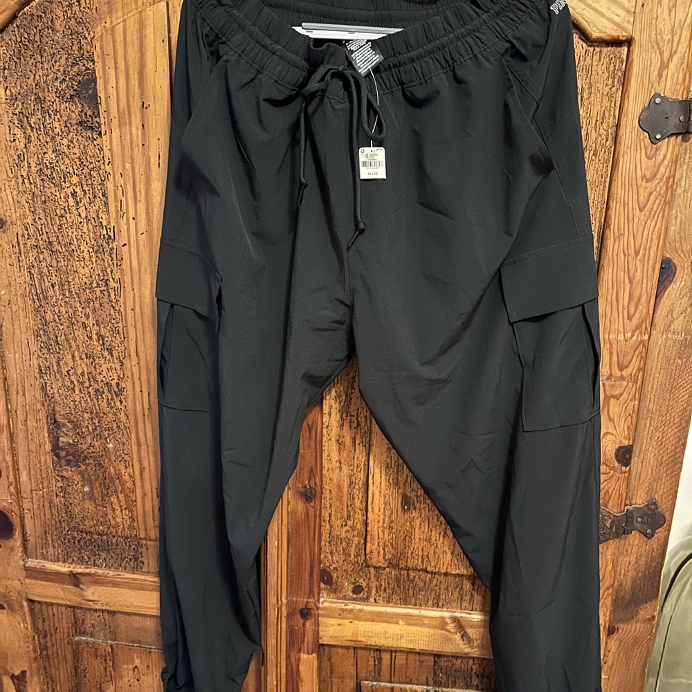PINK Victoria's Secret Black Cargo Pants with Drawstring Waist